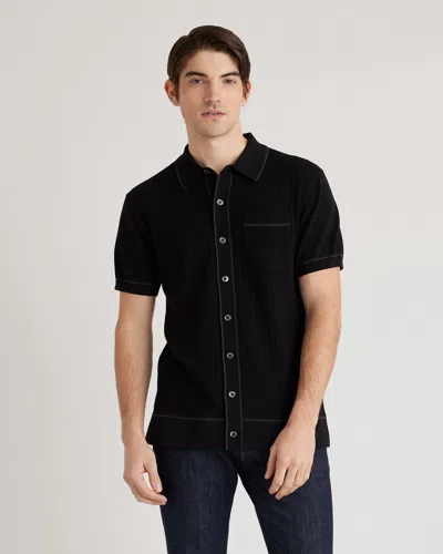 Quince Men's -silk Button Down Polo Sweater In Black/charcoal