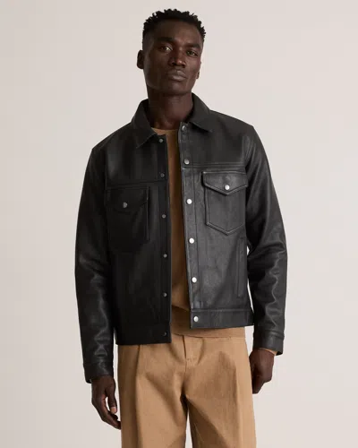 Quince Men's 100% Burnished Leather Trucker Jacket In Black
