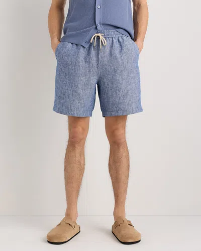 Quince Men's 100% European Linen Drawstring Beach Shorts 7" In Blue