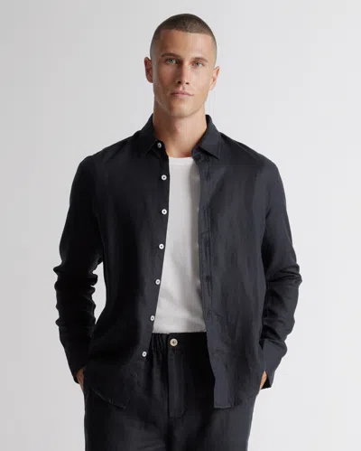Quince Men's 100% European Linen Long Sleeve Shirt In Black