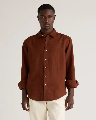 Quince Men's 100% European Linen Long Sleeve Shirt In Chocolate