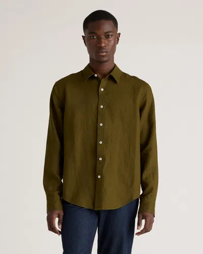 Quince Men's 100% European Linen Long Sleeve Shirt In Martini Olive