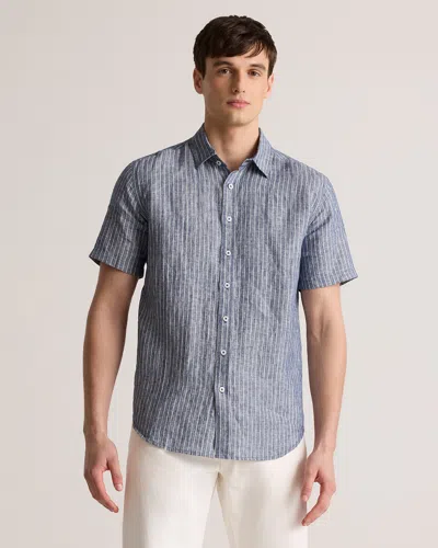 Quince Men's 100% European Linen Short Sleeve Shirt In Chambray Stripe