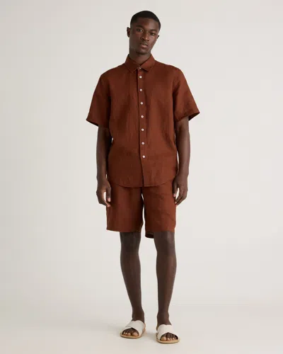 Quince Men's 100% European Linen Short Sleeve Shirt In Chocolate