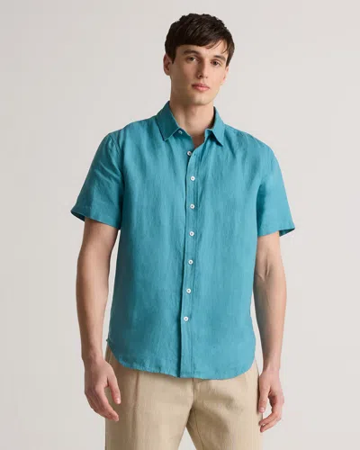 Quince Men's 100% European Linen Short Sleeve Shirt In Mineral Blue
