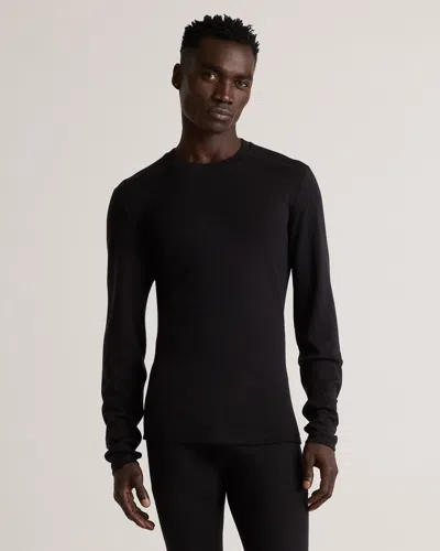 Quince Men's 100% Merino Wool Cold Weather Base Layer Crew Neck Alpaca Sweater In Black