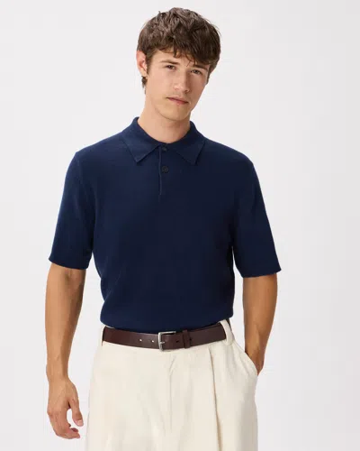 Quince Men's 100% Mongolian Cashmere Short Sleeve Polo Sweater In Blue