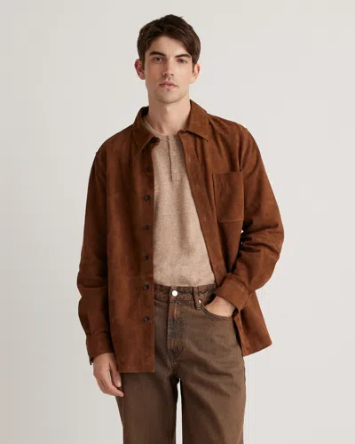 Quince Men's 100% Suede Overshirt In Dark Chestnut