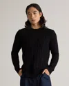 Quince Men's Australian Merino Wool Cable Crewneck Sweater In Black