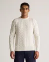 Quince Men's Australian Merino Wool Cable Crewneck Sweater In Heather Bone
