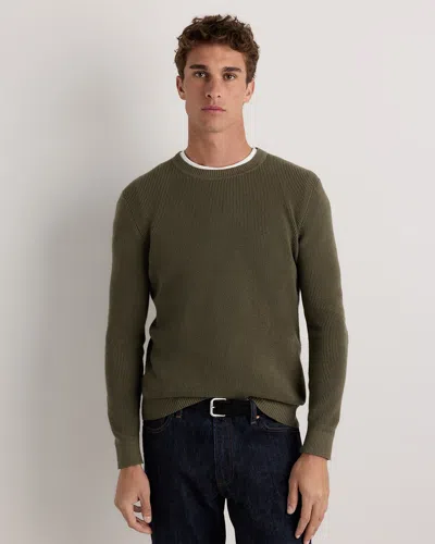 Quince Men's Cashmere Waffle Crewneck Sweater In Green