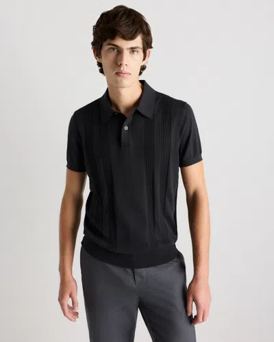 Quince Men's Cotton-silk Ribbed Short Sleeve Sweater Polo In Black