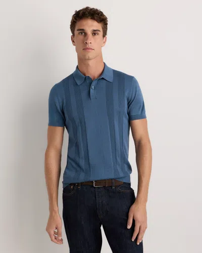 Quince Men's Cotton-silk Ribbed Short Sleeve Sweater Polo In Blue