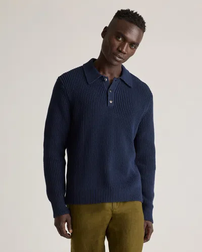 Quince Men's Fisherman Polo Sweater In Navy