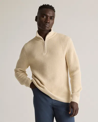Quince Men's Fisherman Quarter-zip Sweater In Alabaster