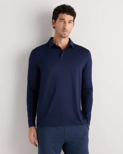 Quince Men's Flowknit Breeze Performance Long Sleeve Polo In Blue