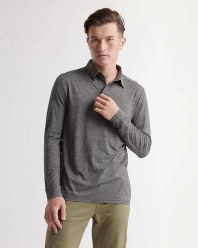 Quince Men's Flowknit Breeze Performance Long Sleeve Polo In Charcoal