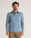 Quince Men's Flowknit Breeze Performance Long Sleeve Polo In Heather Sky Blue