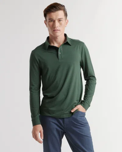 Quince Men's Flowknit Breeze Performance Long Sleeve Polo In Olive