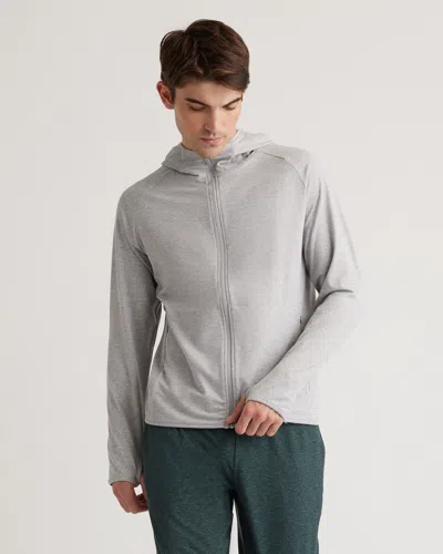 Quince Men's Flowknit Performance Zip Hoodie In Heather Pale Grey