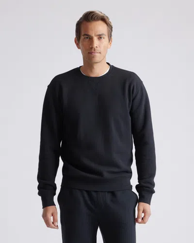 Quince Men's Organic Heavyweight Fleece Crew Neck Alpaca Sweater In Black