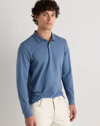 Quince Men's Long Sleeve Pique Polo In Blue