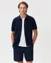 Quince Men's Mesh-stitch Button-up Sweater Polo In Blue
