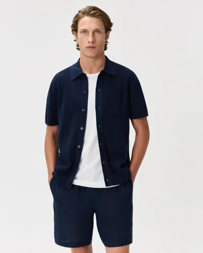 Quince Men's Mesh-stitch Button-up Sweater Polo In Blue