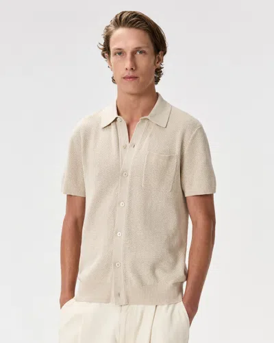 Quince Men's Mesh-stitch Button-up Sweater Polo In Brown