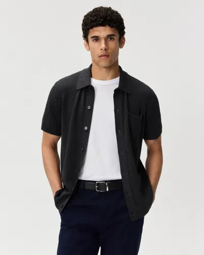 Quince Men's Mesh-stitch Button-up Sweater Polo In Gray