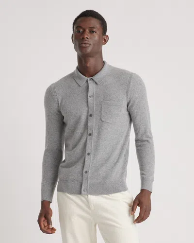 Quince Men's Mongolian Cashmere Button Down Sweater In Heather Grey