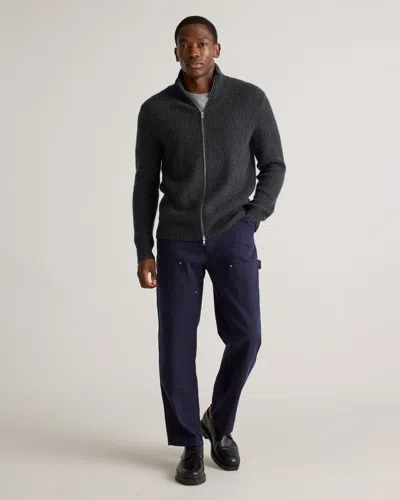Quince Men's Mongolian Cashmere Fisherman Full Zip Sweater In Heather Charcoal