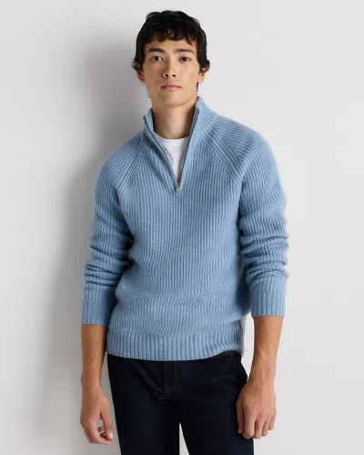 Quince Men's Mongolian Cashmere Fisherman Quarter Zip Sweater In Blue