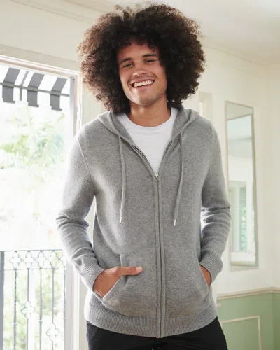 Quince Men's Mongolian Cashmere Full-zip Hoodie In Heather Grey