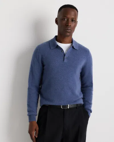 Quince Men's Mongolian Cashmere Polo Sweater In Blue