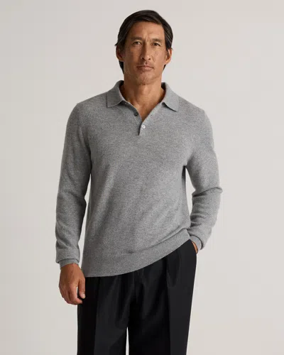 Quince Men's Mongolian Cashmere Polo Sweater In Heather Grey