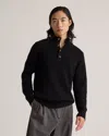 Quince Men's Mongolian Cashmere Waffle Quarter Button Sweater In Black