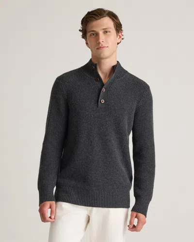 Quince Men's Mongolian Cashmere Waffle Quarter Button Sweater In Heather Charcoal