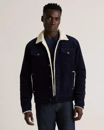 Quince Men's Organic Stretch Corduroy Sherpa-lined Trucker Jacket In Deep Navy