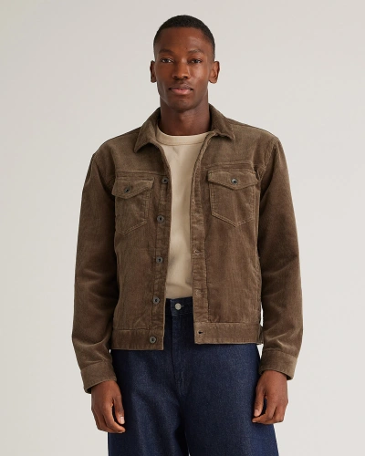 Quince Men's Organic Stretch Corduroy Trucker Jacket In Seaweed