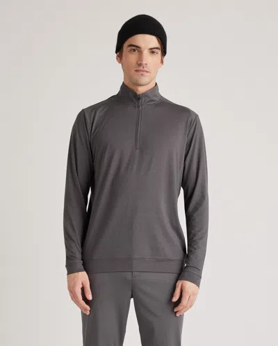 Quince Men's Performance Jersey Golf Quarter Zip Sweaters In Black/light Grey Stripe