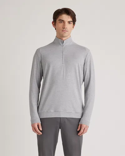 Quince Men's Performance Jersey Golf Quarter Zip Sweaters In White/grey Stripe
