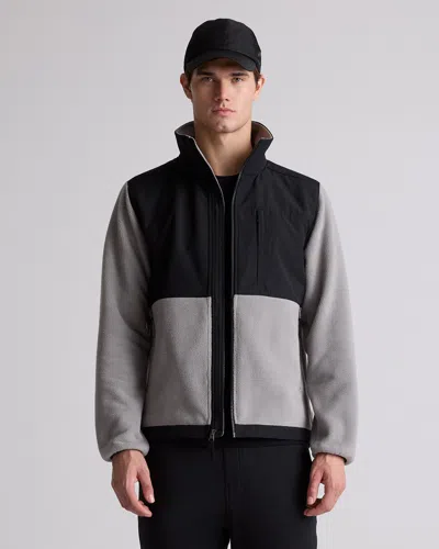 Quince Men's Polar Fleece Full-zip Jacket In Gravel/bold Black