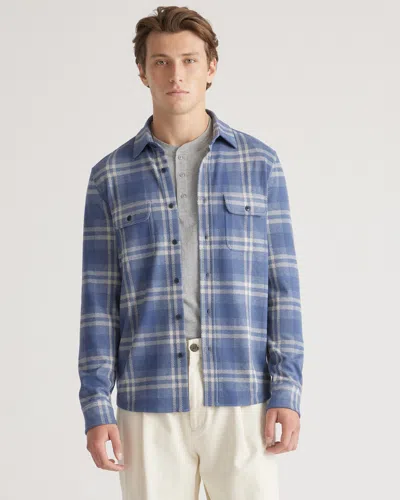 Quince Men's Stretch Sweater Fleece Shirt In Indigo Check