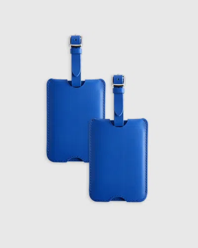 Quince Nappa Leather Luggage Tag In Blue