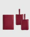 Quince Nappa Leather Rfid Blocking Passport Holder & Luggage Tags Set In Burgundy
