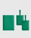 Quince Nappa Leather Rfid Blocking Passport Holder & Luggage Tags Set In Green