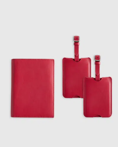 Quince Nappa Leather Rfid Blocking Passport Holder & Luggage Tags Set In Red