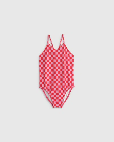 Quince Kids' One-piece Swimsuit In Pink Check