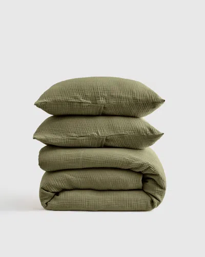 Quince Organic Airy Gauze Duvet Cover Set In Green